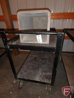 Metal cart with wheels and trash can