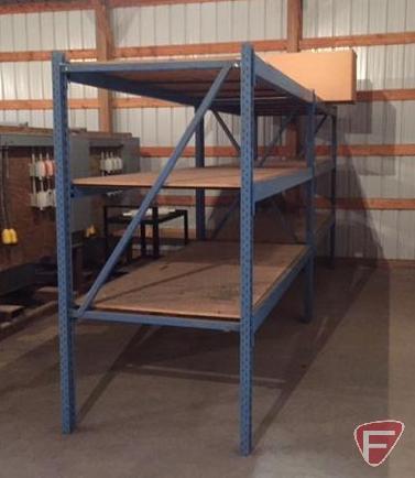 Pallet racking, 7ft tall, 4ft deep, 8ft wide, with shelf material; disassembled, palletized, and