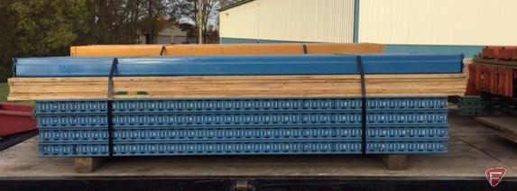 Pallet racking, 7ft tall, 4ft deep, 8ft wide, with shelf material; disassembled, palletized, and