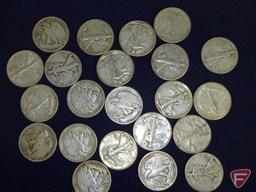 $11.00 Face Value Walking Liberty Half Dollars, mostly avg. circ.