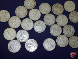 $11.00 Face Value Walking Liberty Half Dollars, mostly avg. circ.