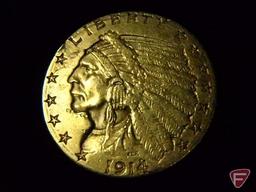 1914 D $2.50 Gold Indian US Coin VF or better, 1 minor rim hit