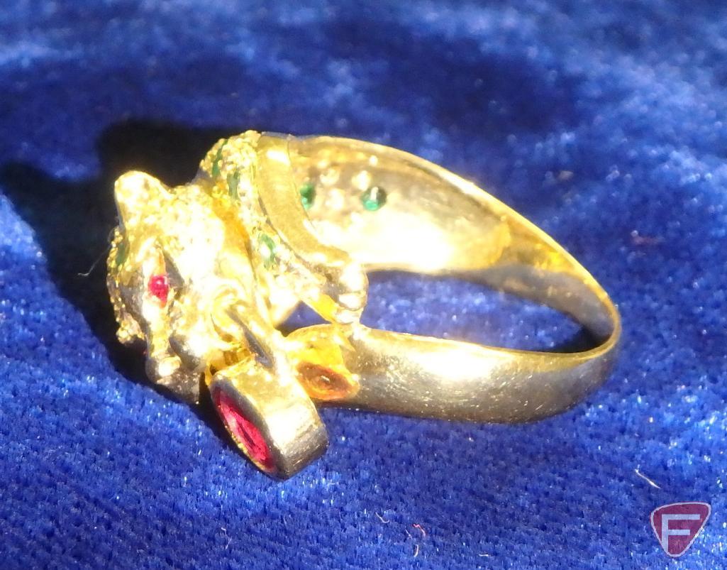 Ladies ruby, emerald and diamond panther ring