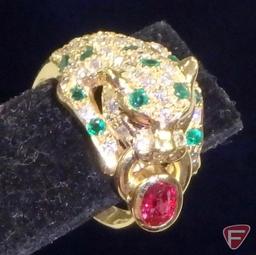 Ladies ruby, emerald and diamond panther ring