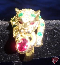 Ladies ruby, emerald and diamond panther ring