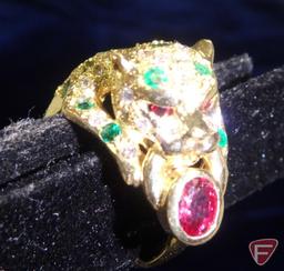 Ladies ruby, emerald and diamond panther ring