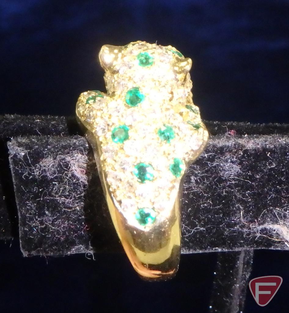 Ladies ruby, emerald and diamond panther ring