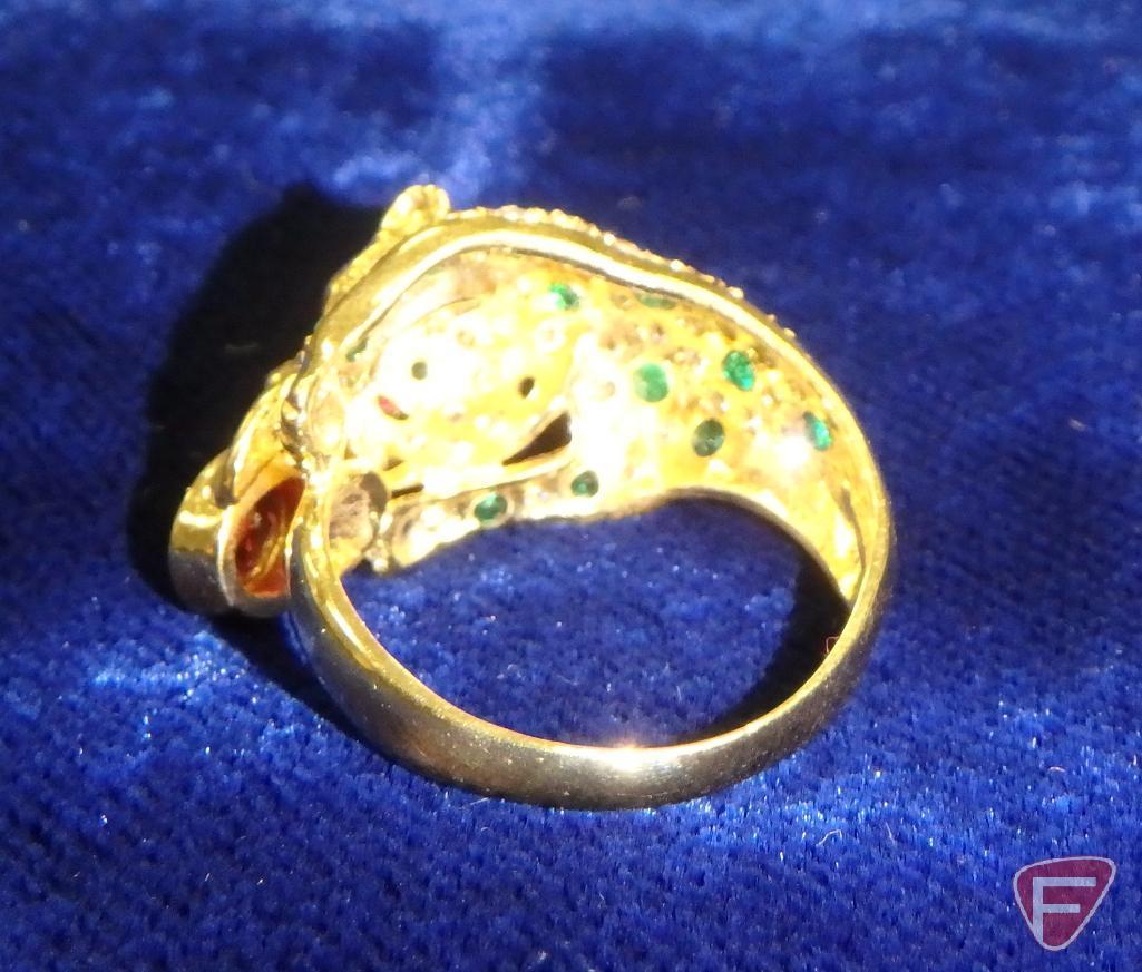 Ladies ruby, emerald and diamond panther ring