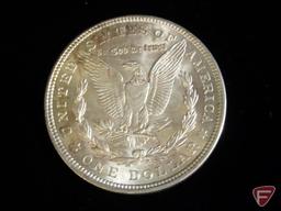 1921 Morgan Silver Dollar, lightly toned on obverse and reverse, uncirculated