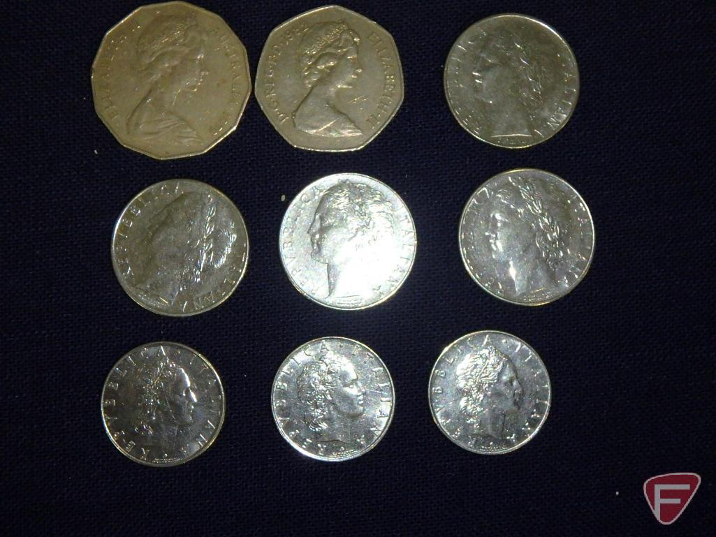 Modern foreign coins, approx. 1 lb., State Quarters (5), 6 Misc. Kennedy Clad Half Dollars,