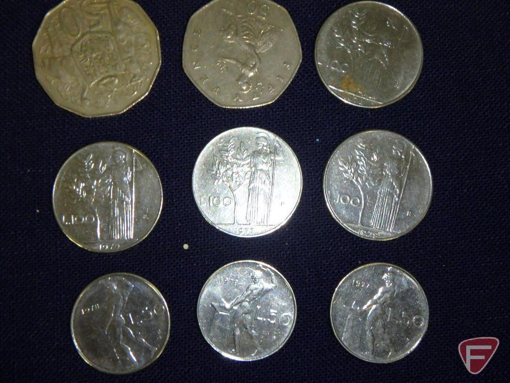 Modern foreign coins, approx. 1 lb., State Quarters (5), 6 Misc. Kennedy Clad Half Dollars,