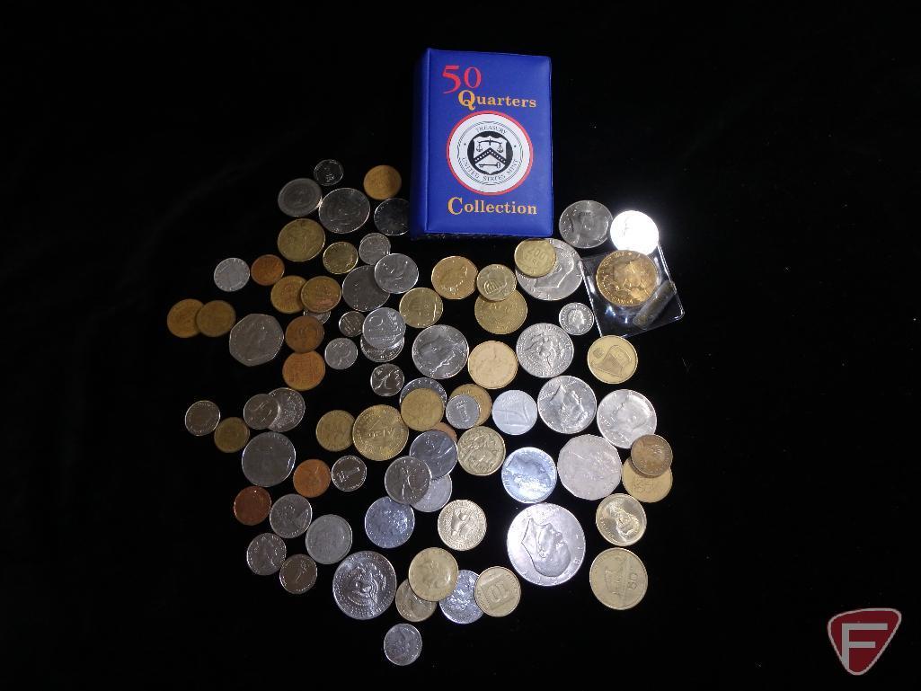 Modern foreign coins, approx. 1 lb., State Quarters (5), 6 Misc. Kennedy Clad Half Dollars,
