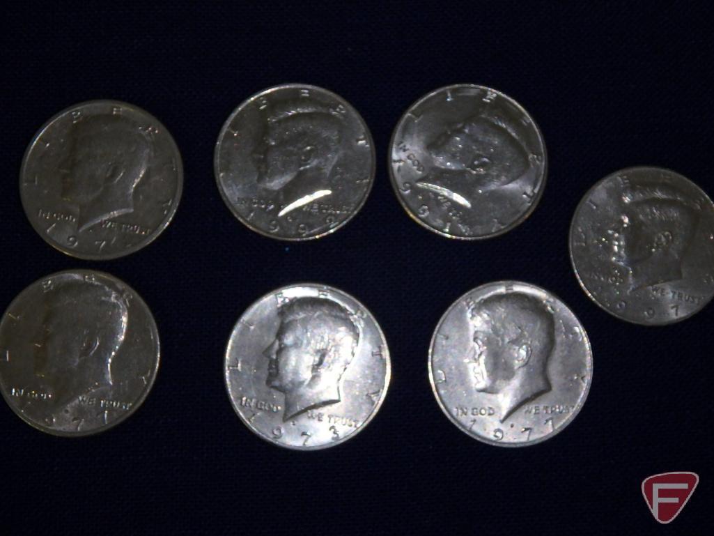 Modern foreign coins, approx. 1 lb., State Quarters (5), 6 Misc. Kennedy Clad Half Dollars,