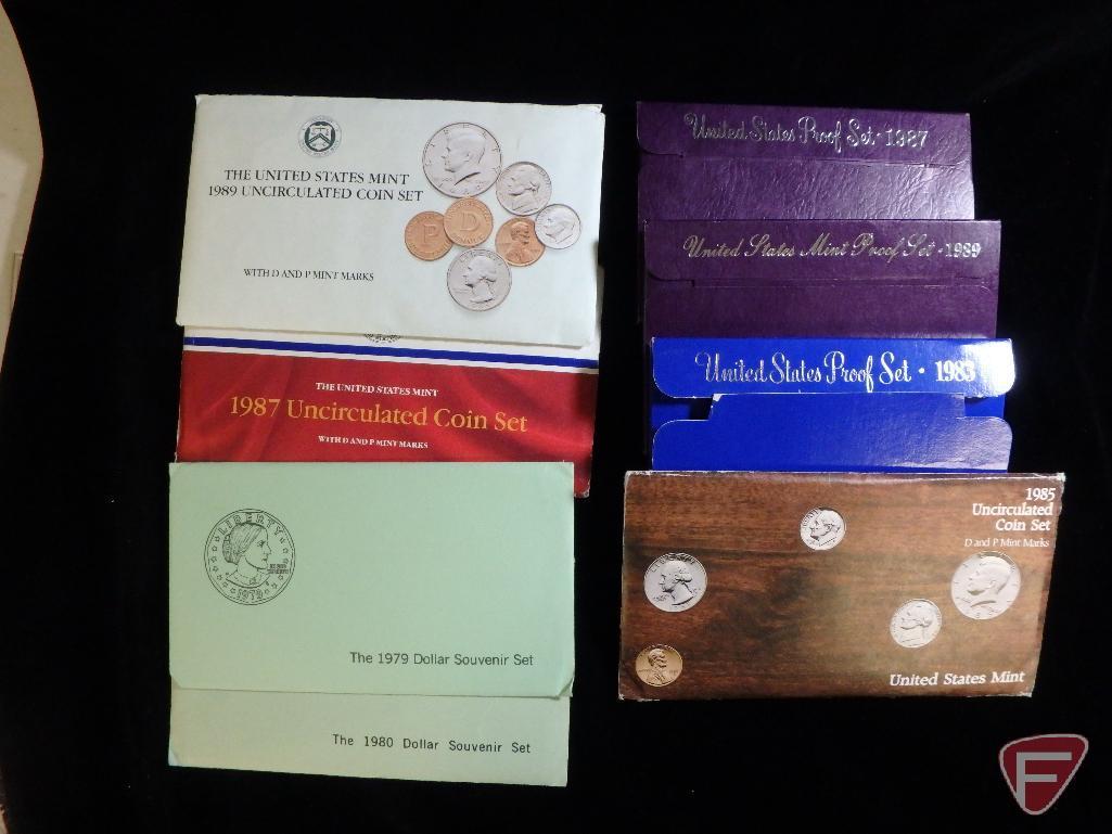 1989 US Mint uncirculated set in original packaging, 1987 US Mint uncirculated set in original