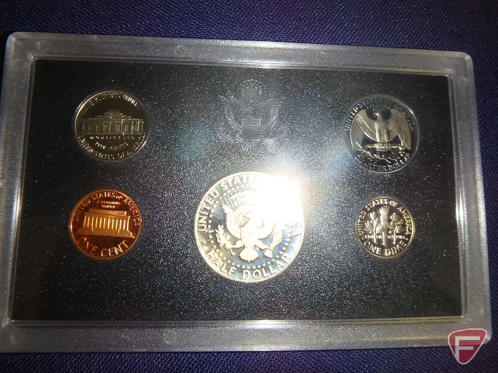 1989 US Mint uncirculated set in original packaging, 1987 US Mint uncirculated set in original