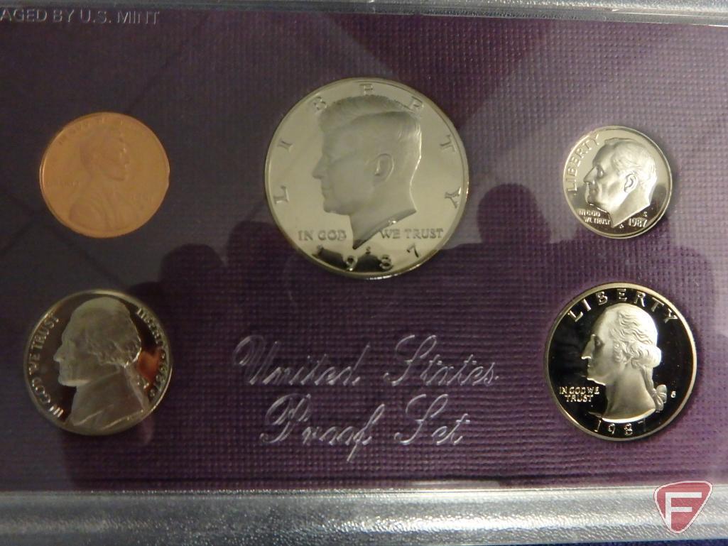 1989 US Mint uncirculated set in original packaging, 1987 US Mint uncirculated set in original