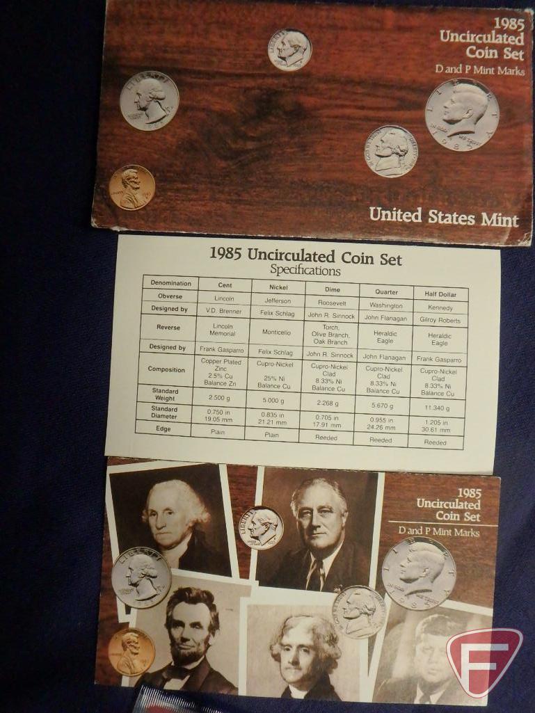 1989 US Mint uncirculated set in original packaging, 1987 US Mint uncirculated set in original
