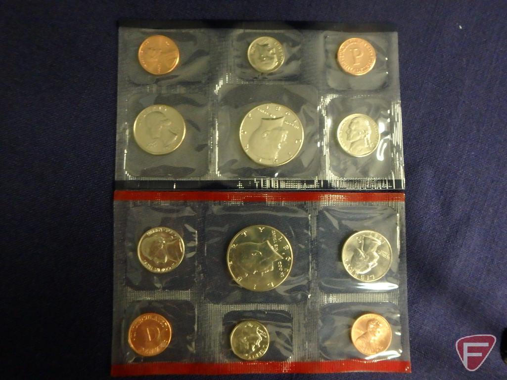 1989 US Mint uncirculated set in original packaging, 1987 US Mint uncirculated set in original