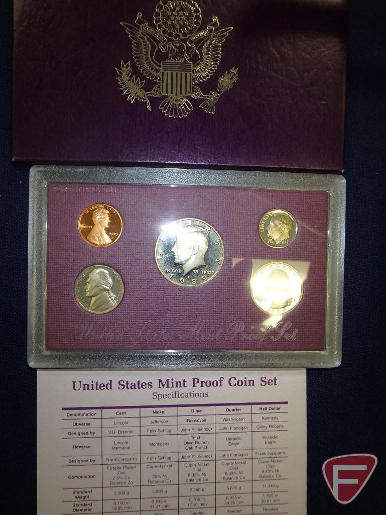 1989 US Mint uncirculated set in original packaging, 1987 US Mint uncirculated set in original