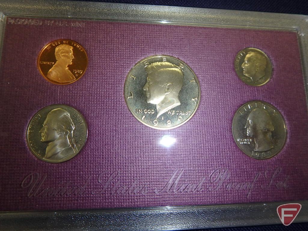 1989 US Mint uncirculated set in original packaging, 1987 US Mint uncirculated set in original