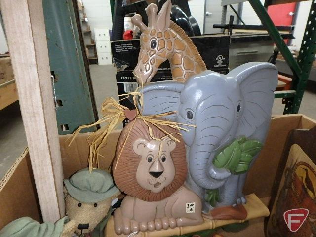 Wall hangings, bears, trivet, wood sign, Fall decorations, both boxes