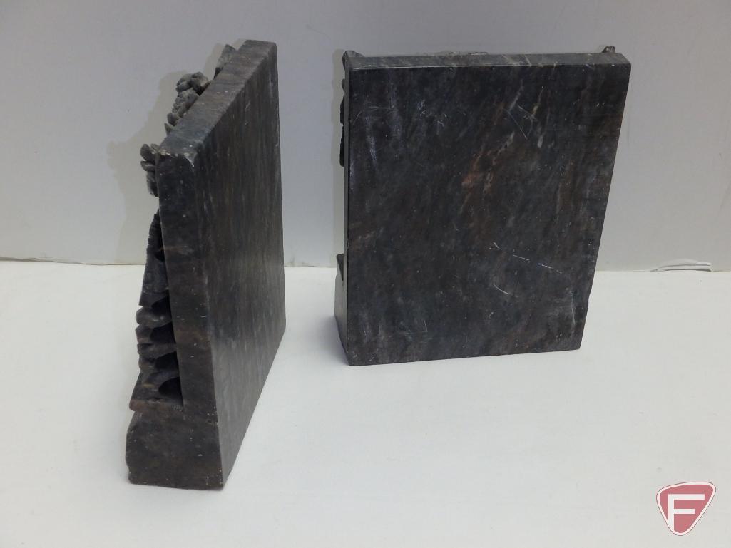Marble bookends and horse figurines