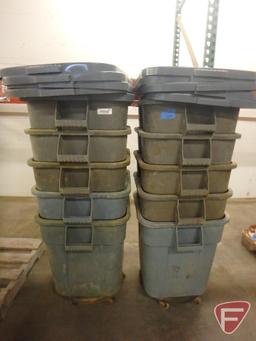 (10) Rubbermaid polycontainers with (2) caster wheels and (10) lids, 21"w x 21"l x 22"h