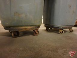(10) Rubbermaid polycontainers with (2) caster wheels and (10) lids, 21"w x 21"l x 22"h