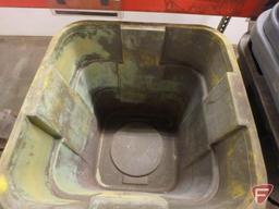 (10) Rubbermaid polycontainers with (2) caster wheels and (10) lids, 21"w x 21"l x 22"h