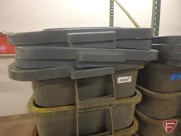 (10) Rubbermaid polycontainers with (2) caster wheels and (10) lids, 21"w x 21"l x 22"h