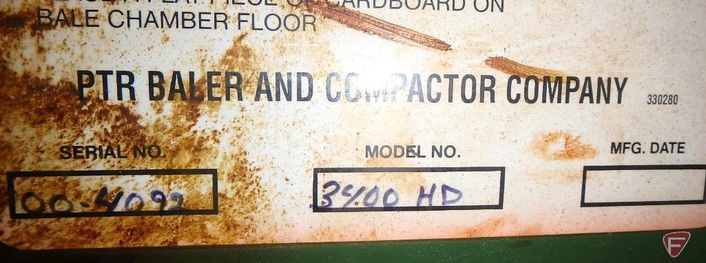 PTR Baler and compactor, serial # 00-4092, model # 3400HD **SEE REQUIRED RIGGING INFORMATION BELOW**