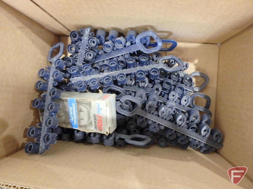 Hunter popup sprinklers and sprinkler parts: Rain Birn junction box covers, self-tapping saddles