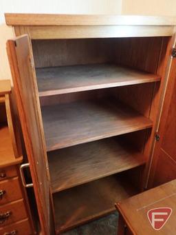 Roll top desk, 45"w x 21 3/4"d x 40 1/2"h, 2 door 3 shelf wooden cabinet, 33"w x 25"d x 54 1/2"h