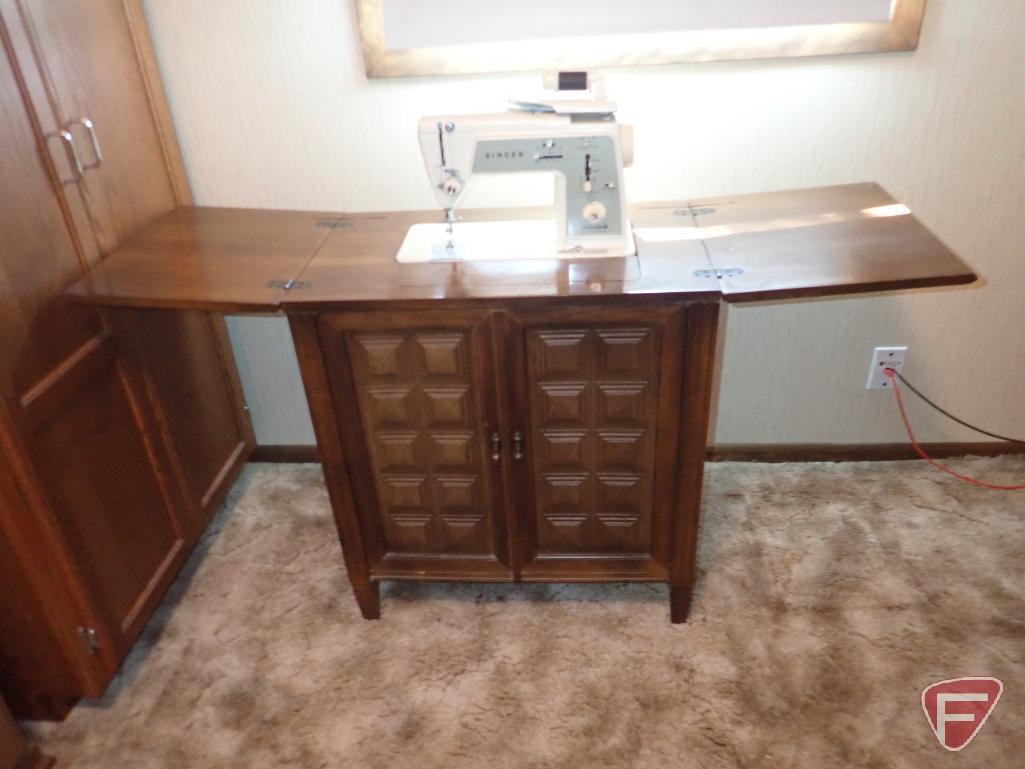 Roll top desk, 45"w x 21 3/4"d x 40 1/2"h, 2 door 3 shelf wooden cabinet, 33"w x 25"d x 54 1/2"h
