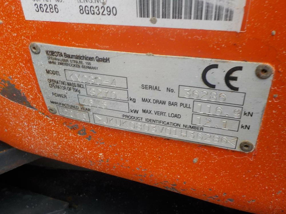 2016 Kubota KX080-4 Excavator c/w Cab, A/C, Rubber Tracks, Blade, Swing Boo