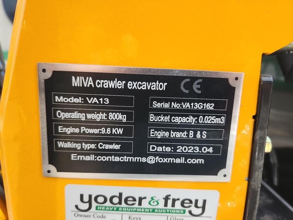2023 Miva VA13 Mini Excavator, OROPS, Rubber Tracks, 16" Digging Bucket, Pi