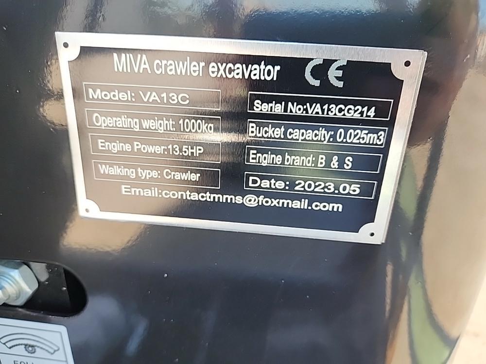 2023 Miva VA13C Mini Excavator c/w Cab, Rubber Tracks, Aux Hydraulics, Offs