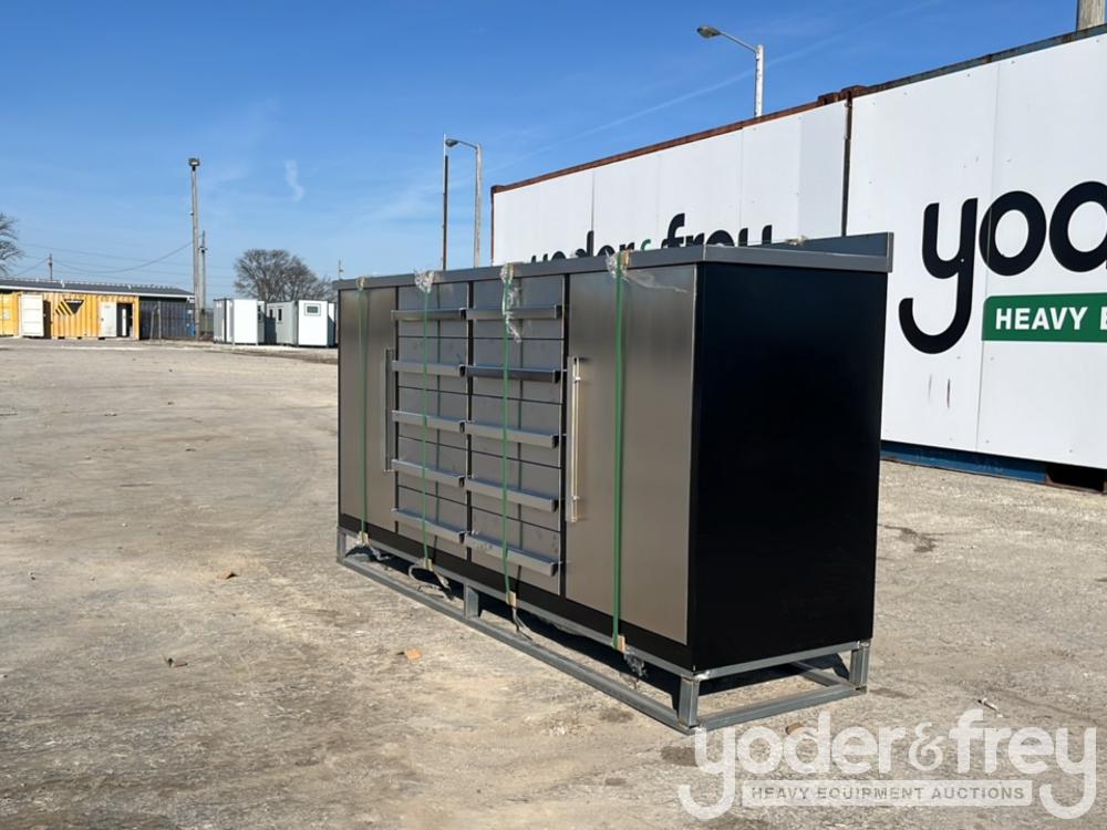 Unused 7' HD Work Bench c/w Tool Box, 10 Drawers, 2 Cabinets