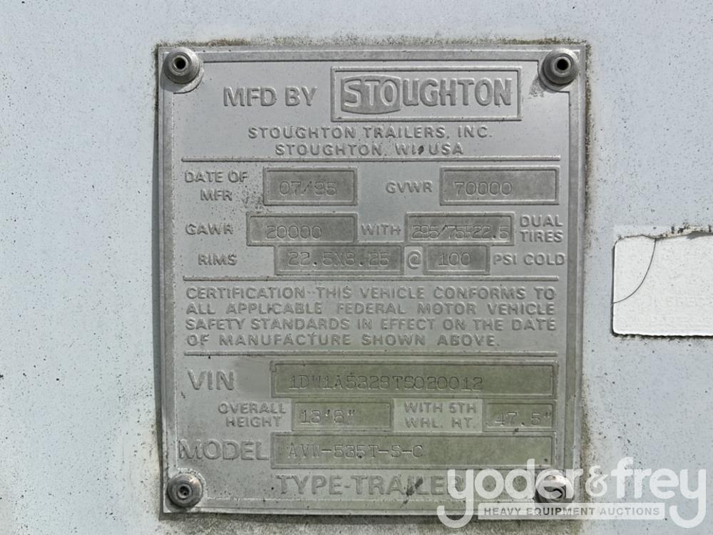 1996 Stoughton 53' x 102'" Dry Van Swing Door Trailer, 70,000lb GVWR