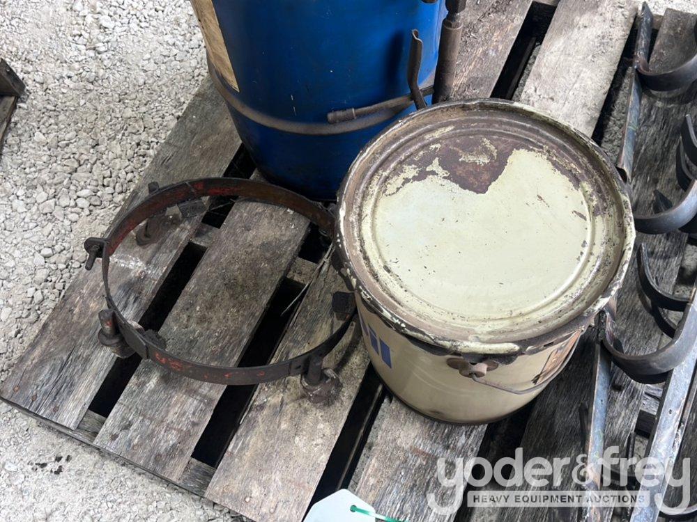 Oil Drum, c/w Dolly, Buckets (Pallet of)