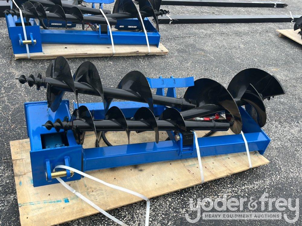 Unused GIYI Auger Set, with 8"/12"/16" Auger to suit Skidsteer, 1" Pin Diameter (3 of)