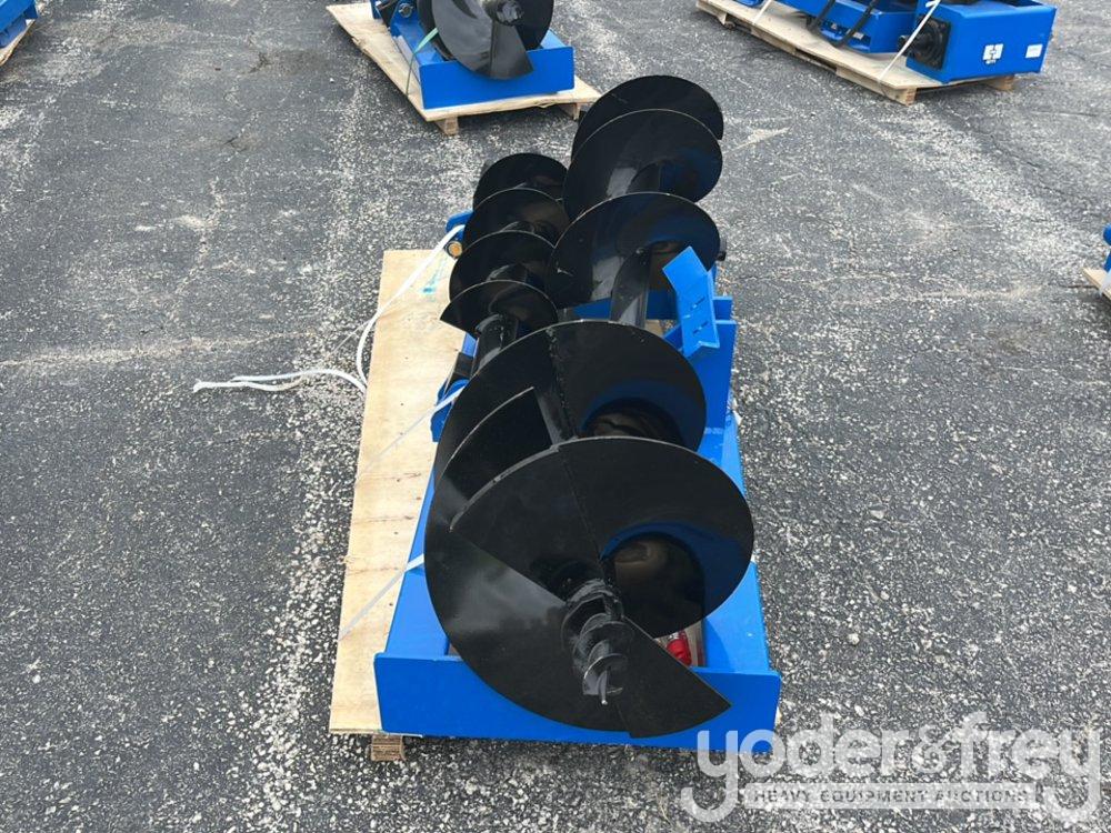 Unused GIYI Auger Set, with 8"/12"/16" Auger to suit Skidsteer, 1" Pin Diameter (3 of)