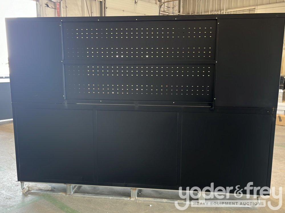 Unused 9' Work Bench c/w 20 Drawers; 10 Drawers, 2 Cabinets on Top Tier
