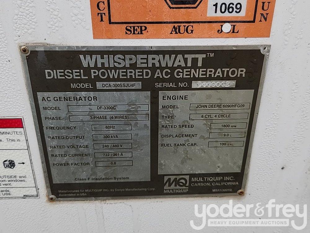 2016 Multiquip DCA300 300KvA Generato, John Deere Engine