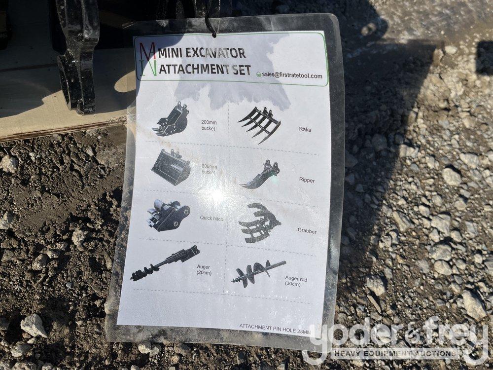Unused 2025 Miva Set of (8) Attachments Quick Hitch, Rake, Ripper, Auger, 12”...... Auger Rod, 8”...