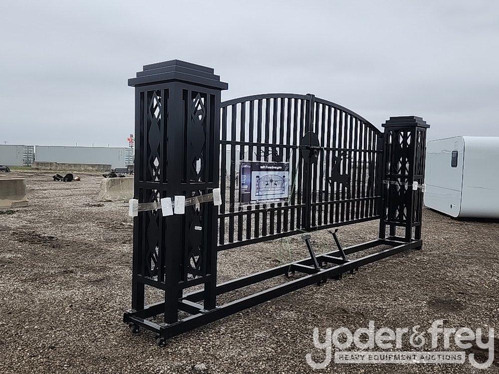 Unused 20' Iron Gate, Single Arc (Deer Design)(Damaged)