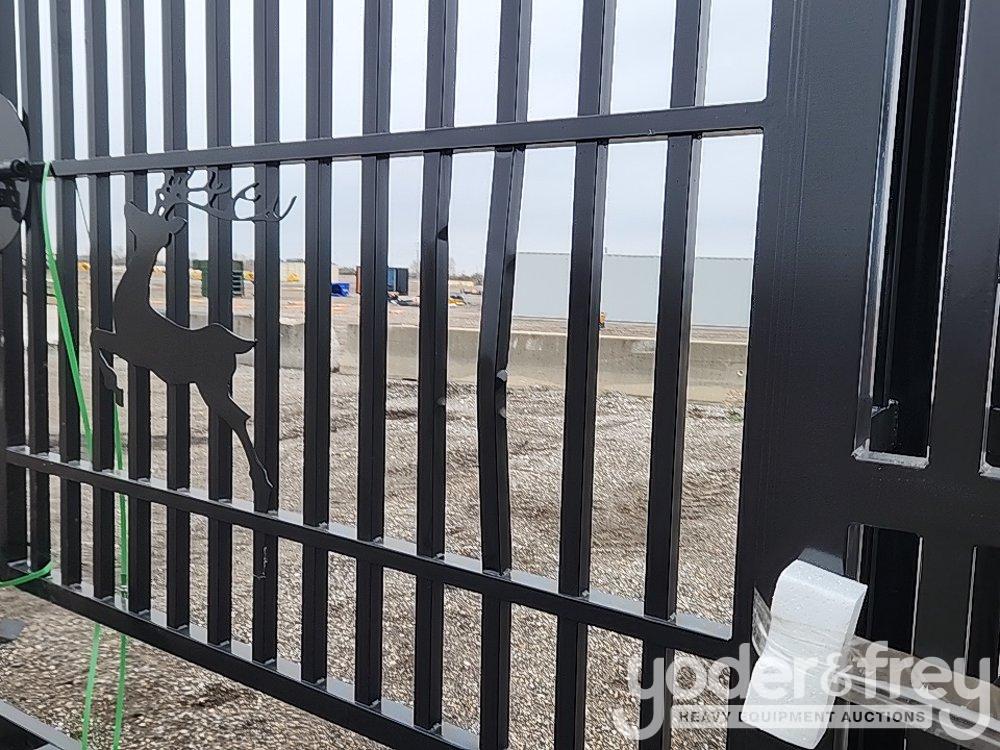 Unused 20' Iron Gate, Single Arc (Deer Design)(Damaged)