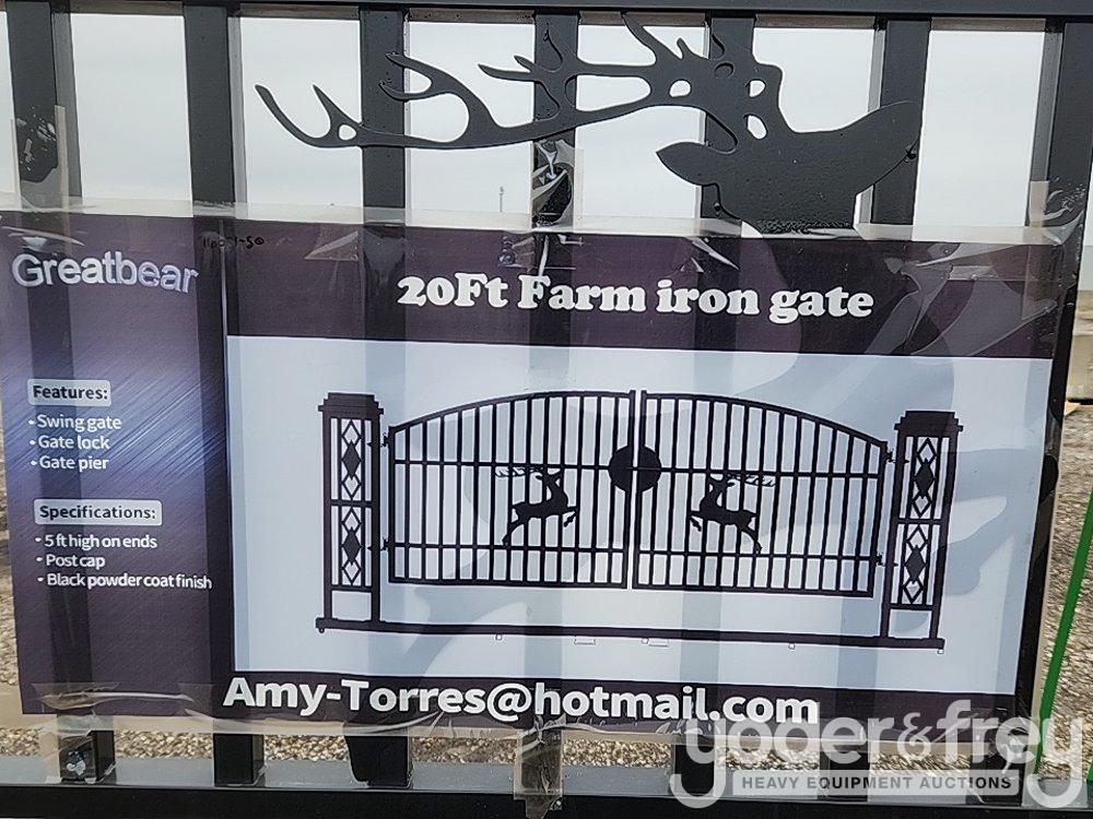 Unused 20' Iron Gate, Single Arc (Deer Design)(Damaged)