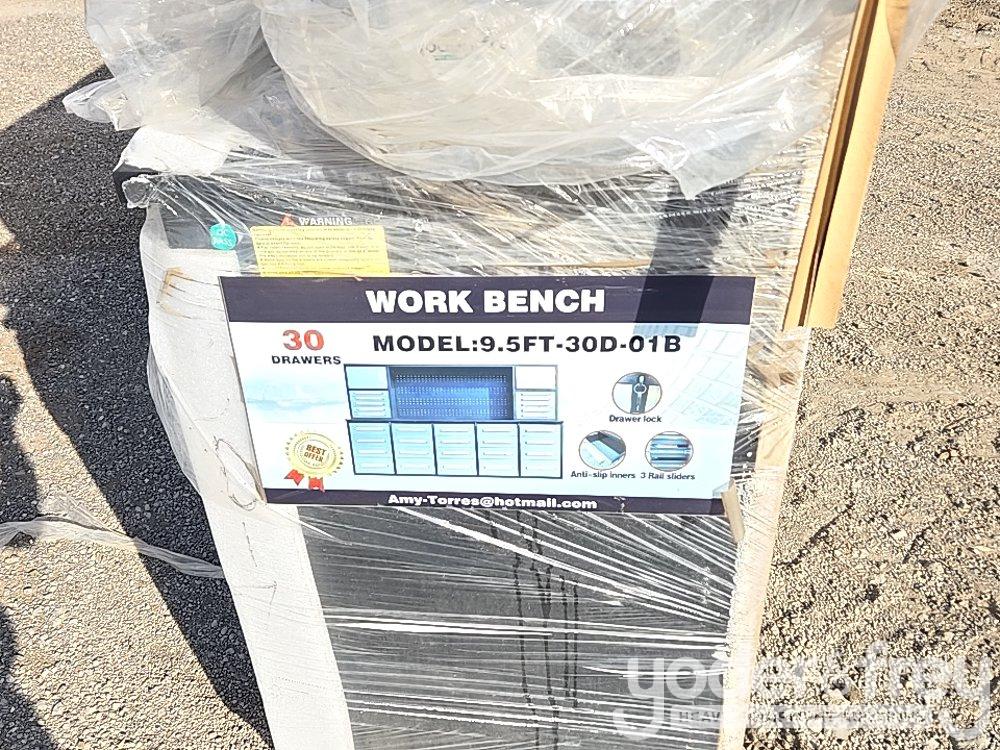 Unused 2025 9.5' Work Bench With 30 Drawers, Packed In Plastics, Drawers With Lock And Anti-Slip Inn