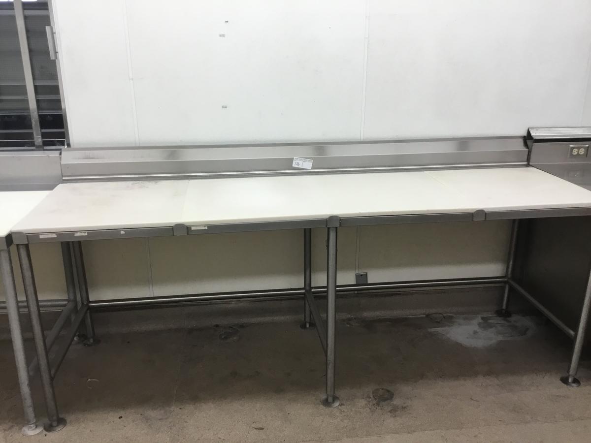 8' POLY TOP TABLE WITH BACK SPLASH